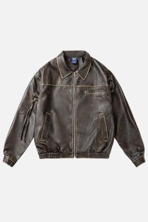 Concert Outfit Multi Pocket Faux Leather Cropped Jacket