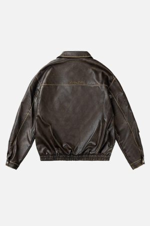 Concert Outfit Multi Pocket Faux Leather Cropped Jacket