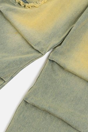 Concert Outfit Multi Pocket Fringe Washed Jeans