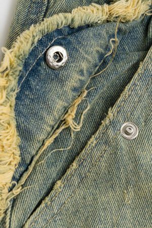 Concert Outfit Multi Pocket Fringe Washed Jeans