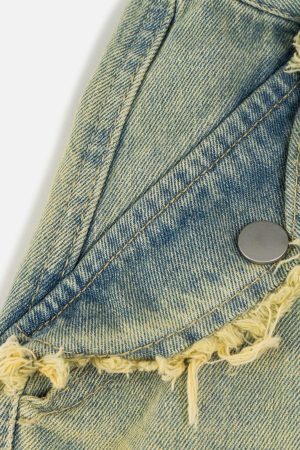 Concert Outfit Multi Pocket Fringe Washed Jeans