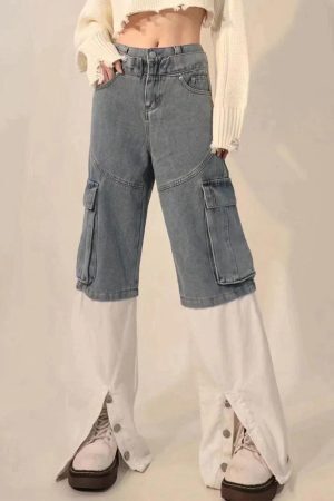 Concert Outfit Multi-Pocket Patchwork Jeans