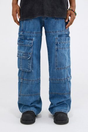 Concert Outfit Multi Pocket Patchwork Straight-Leg Jeans