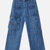Concert Outfit Multi Pocket Patchwork Straight-Leg Jeans