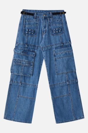 Concert Outfit Multi Pocket Patchwork Straight-Leg Jeans