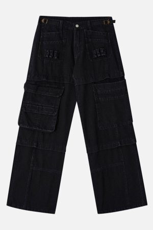 Concert Outfit Multi Pocket Patchwork Straight-Leg Jeans