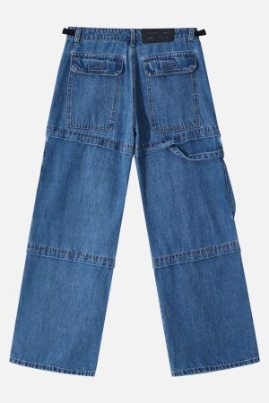 Concert Outfit Multi Pocket Patchwork Straight-Leg Jeans