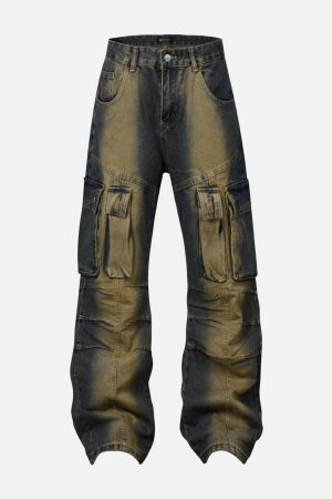 Concert Outfit Multi Pocket Washed Cargo Jeans