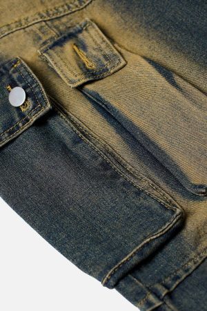 Concert Outfit Multi Pocket Washed Cargo Jeans