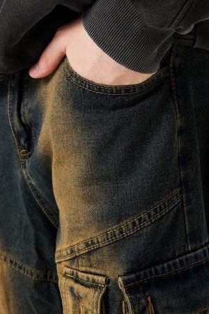 Concert Outfit Multi Pocket Washed Cargo Jeans