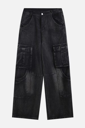 Concert Outfit Multi Pocket Washed Jeans
