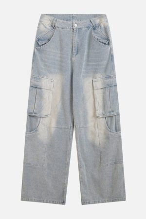 Concert Outfit Multi Pocket Washed Jeans