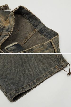 Concert Outfit Multi Pocket Washed Loose Jeans