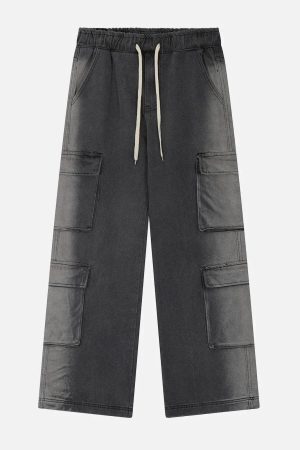 Concert Outfit Multi-Pocket Water-Washed Jeans