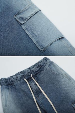 Concert Outfit Multi-Pocket Water-Washed Jeans