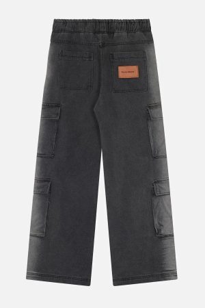Concert Outfit Multi-Pocket Water-Washed Jeans
