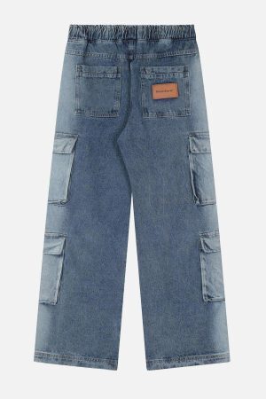 Concert Outfit Multi-Pocket Water-Washed Jeans
