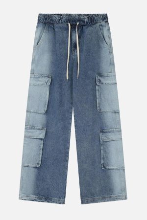 Concert Outfit Multi-Pocket Water-Washed Jeans