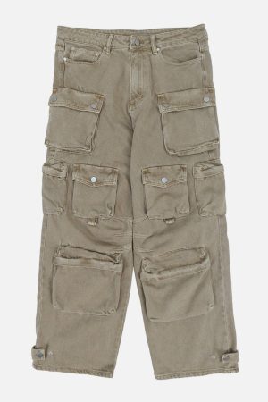 Concert Outfit Multi-Pocket Wide-Leg Jeans