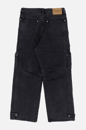 Concert Outfit Multi-Pocket Wide-Leg Jeans