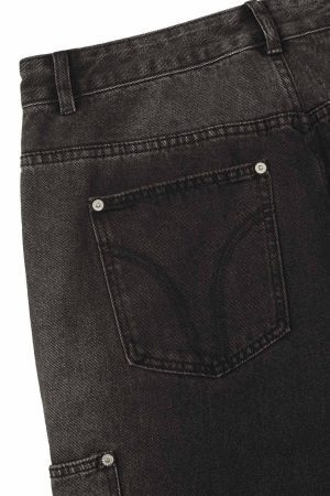 Concert Outfit Multi-Pocket Zipper Design Washed Hip-Hop Jeans