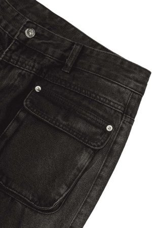 Concert Outfit Multi-Pocket Zipper Design Washed Hip-Hop Jeans