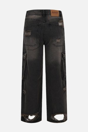 Concert Outfit Multiple Pockets Ripped Jeans