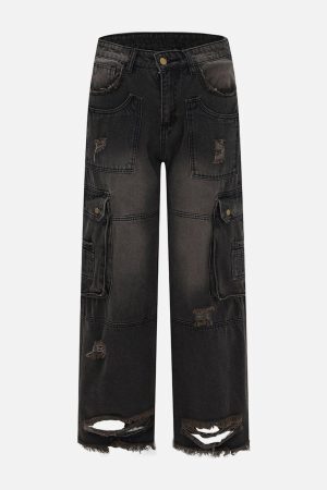 Concert Outfit Multiple Pockets Ripped Jeans