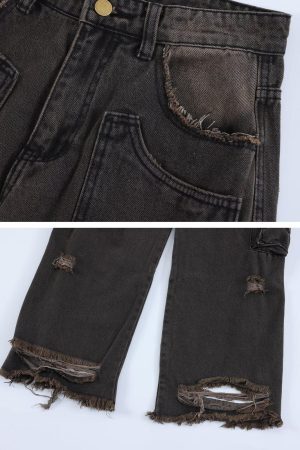 Concert Outfit Multiple Pockets Ripped Jeans