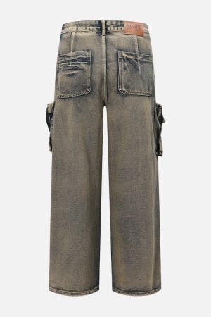 Concert Outfit Multiple Pockets Washed Jeans