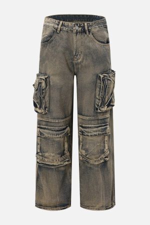 Concert Outfit Multiple Pockets Washed Jeans