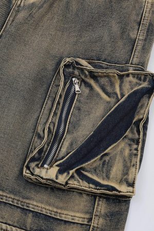 Concert Outfit Multiple Pockets Washed Jeans