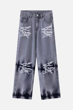 Concert Outfit Niche Design Letter Embroidered Tie-Dye Gradient Jeans