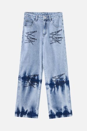 Concert Outfit Niche Design Letter Embroidered Tie-Dye Gradient Jeans