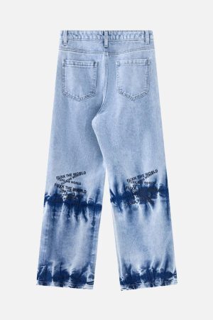 Concert Outfit Niche Design Letter Embroidered Tie-Dye Gradient Jeans