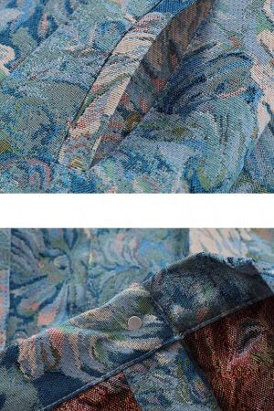 Concert Outfit Oil Painting Jacquard Flower Denim Jacket