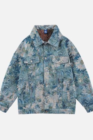Concert Outfit Oil Painting Jacquard Flower Denim Jacket
