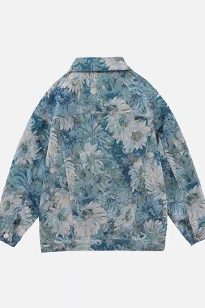 Concert Outfit Oil Painting Jacquard Flower Denim Jacket