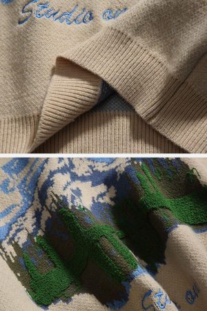 Concert Outfit Oil Painting Mountain Sweater