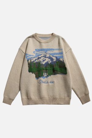 Concert Outfit Oil Painting Mountain Sweater