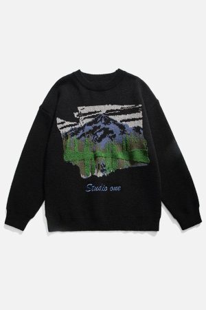 Concert Outfit Oil Painting Mountain Sweater