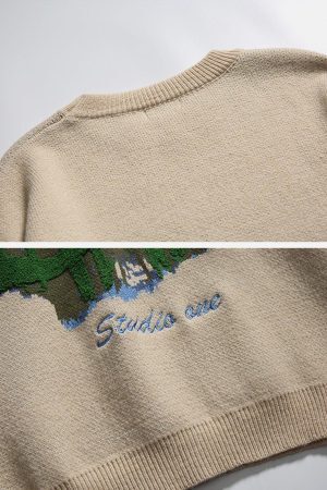 Concert Outfit Oil Painting Mountain Sweater