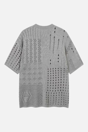 Concert Outfit Openwork Knit Short-Sleeve Sweater
