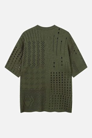 Concert Outfit Openwork Knit Short-Sleeve Sweater