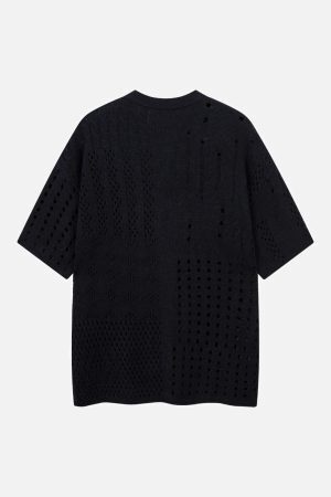 Concert Outfit Openwork Knit Short-Sleeve Sweater