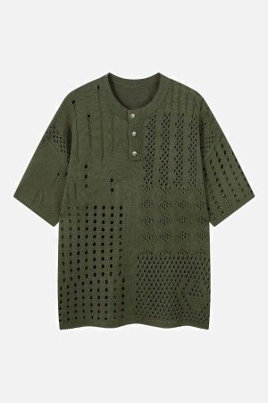 Concert Outfit Openwork Knit Short-Sleeve Sweater
