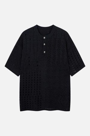 Concert Outfit Openwork Knit Short-Sleeve Sweater