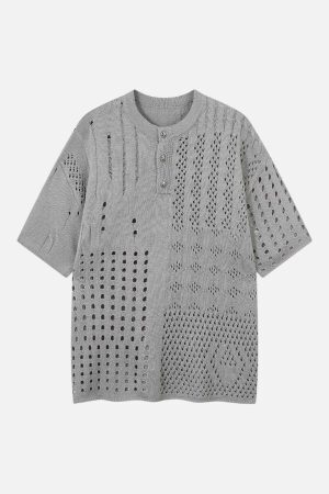 Concert Outfit Openwork Knit Short-Sleeve Sweater