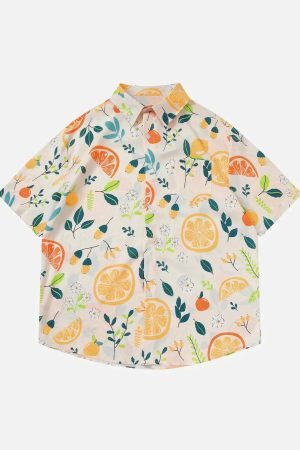 Concert Outfit Orange Print Short Sleeve Shirt