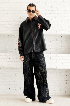 Concert Outfit Original Embroidered Leather Shirt